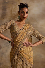 Gold  Net Draped Lehenga Saree