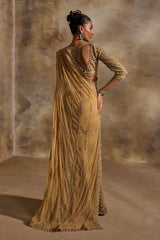 Gold  Net Draped Lehenga Saree
