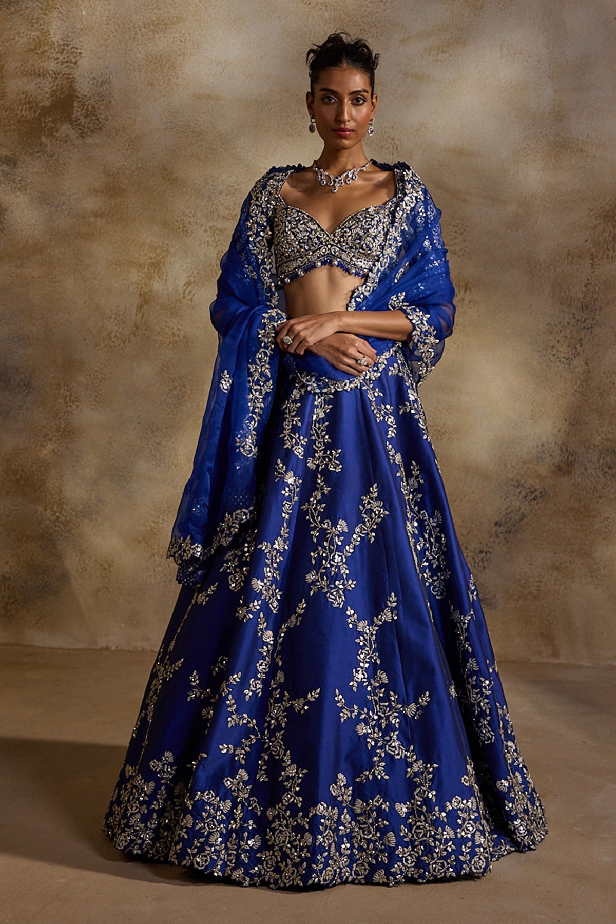 Electric Blue Taffeta Gota Work Lehenga Set