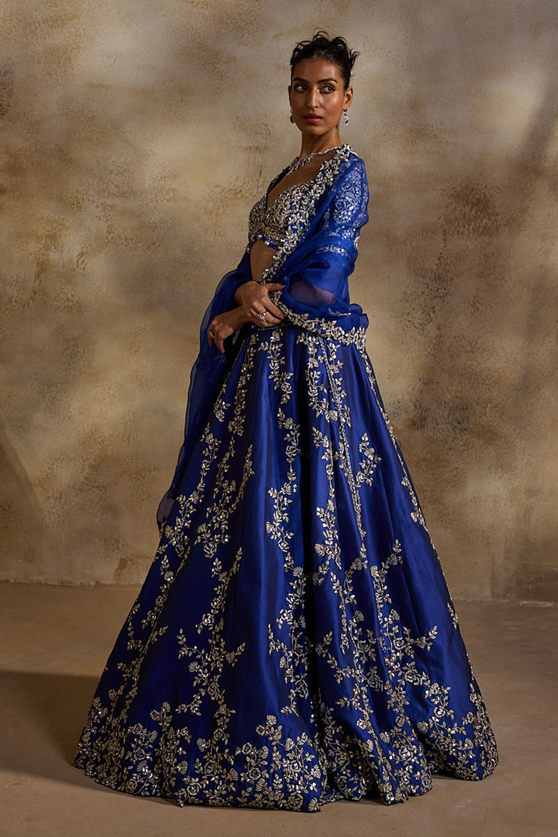 Electric Blue Taffeta Gota Work Lehenga Set