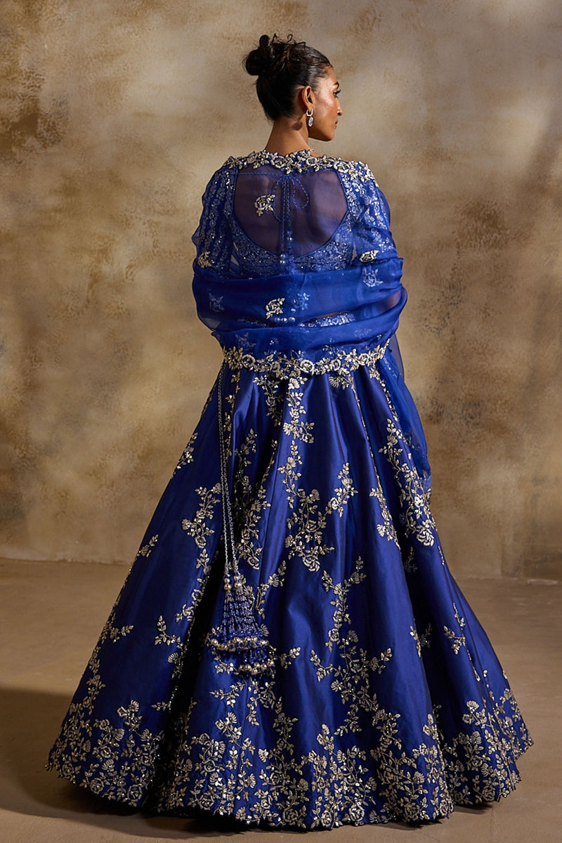 Electric Blue Taffeta Gota Work Lehenga Set
