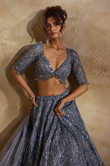 Stone Grey Net Lehenga Set