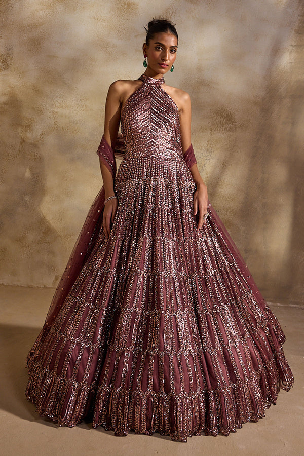 Old Rose Gown And Dupatta Set