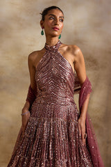 Old Rose Gown And Dupatta Set