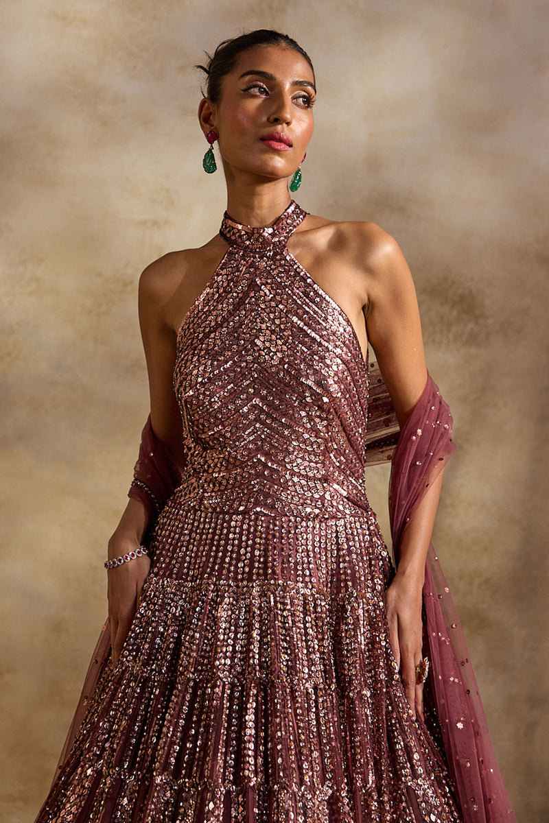 Old Rose Gown And Dupatta Set