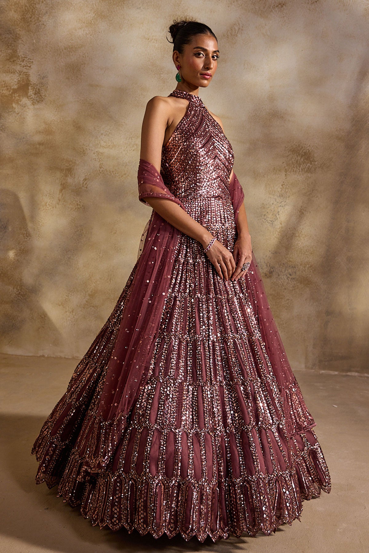 Old Rose Gown And Dupatta Set