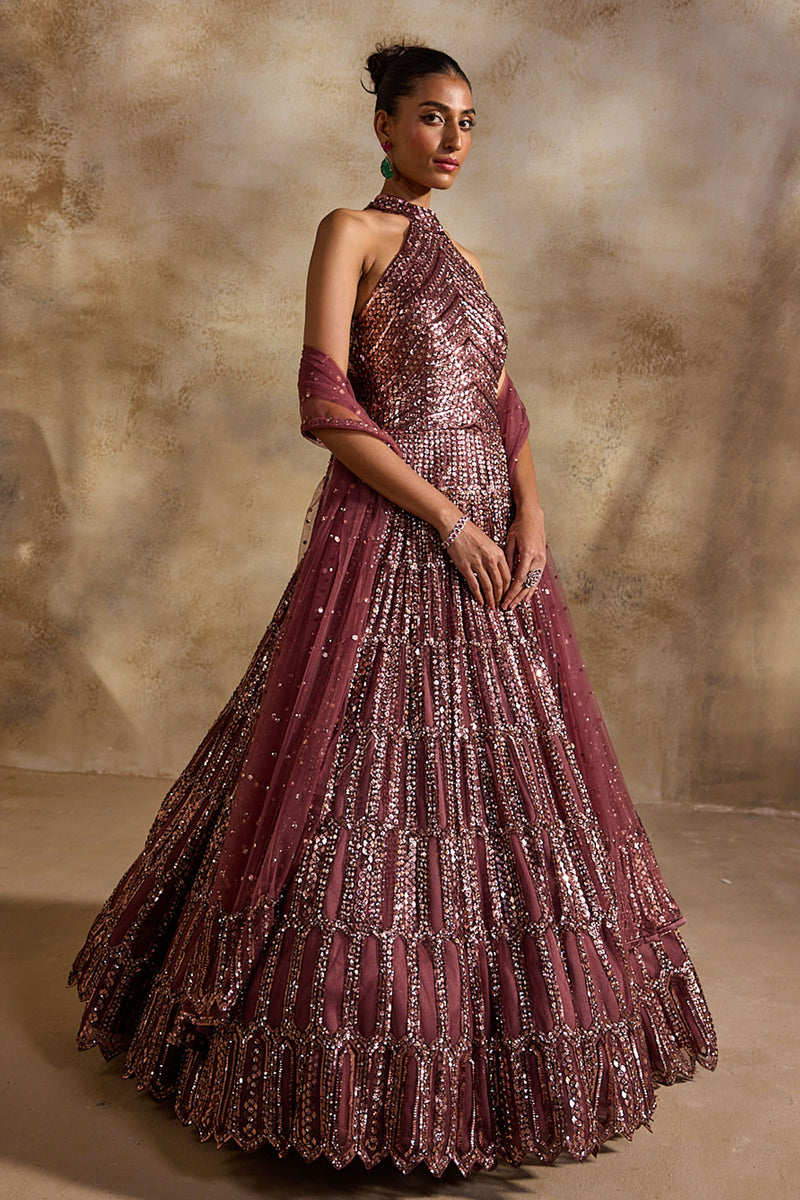 Old Rose Gown And Dupatta Set