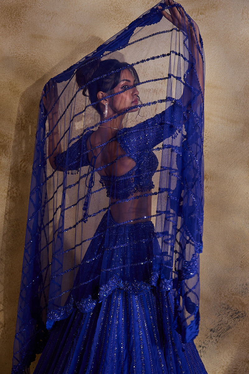 Electric Blue Lehenga Choli Dupatta