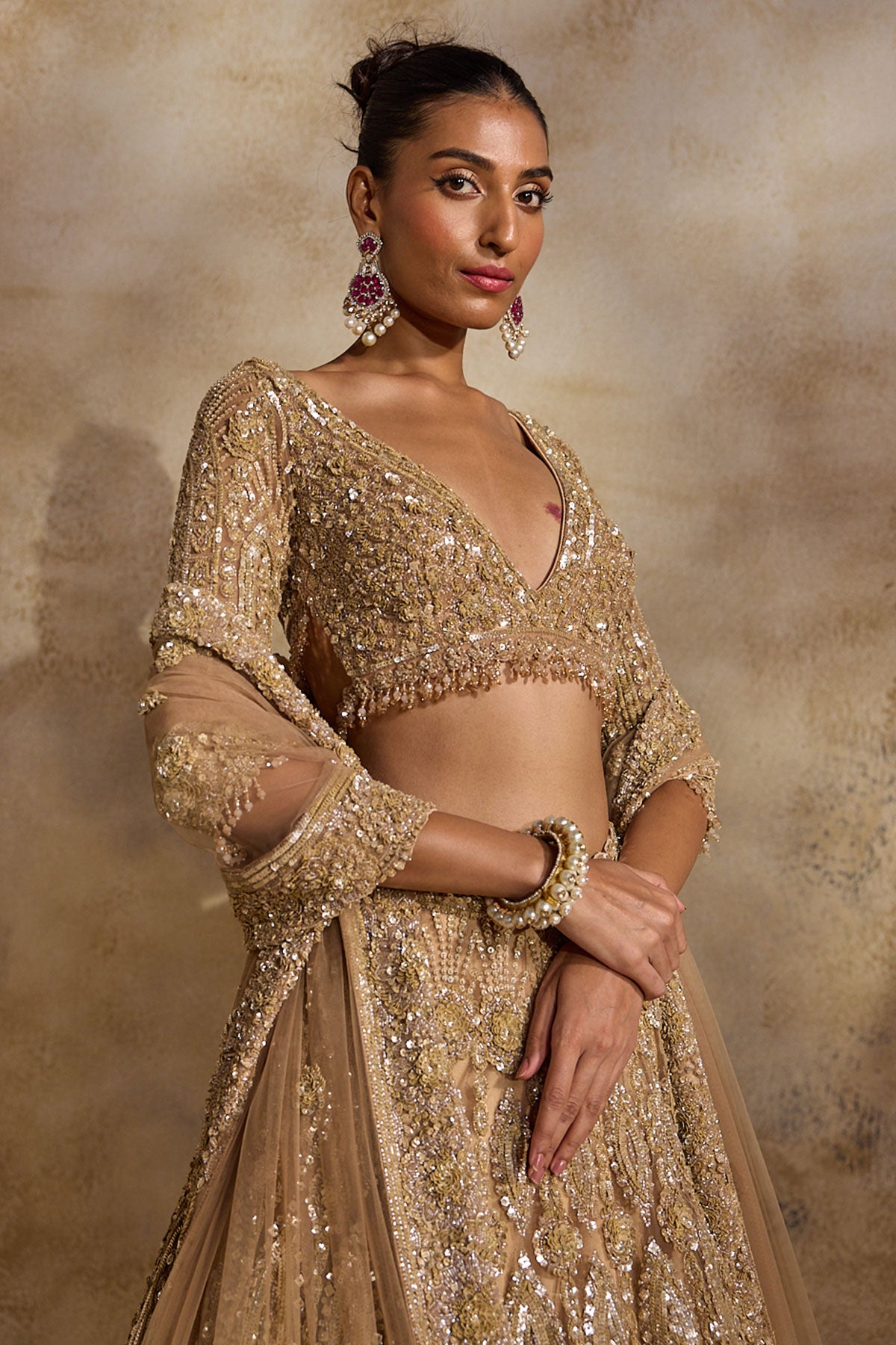Champagne  Gold Lehenga Choli Dupatta