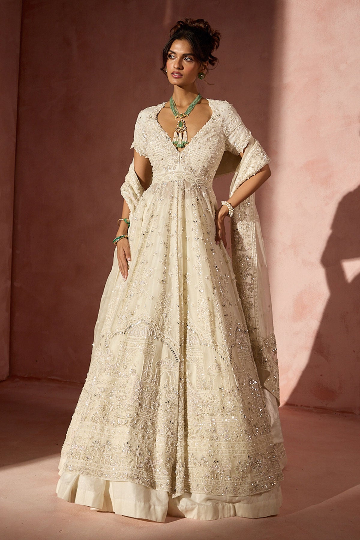 Off White Organza Kalidar With Shimmer Lehenga Dupatta