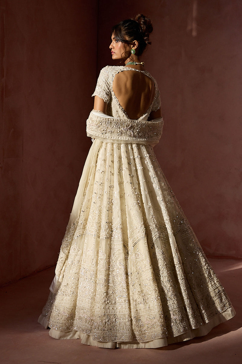 Off White Organza Kalidar With Shimmer Lehenga Dupatta