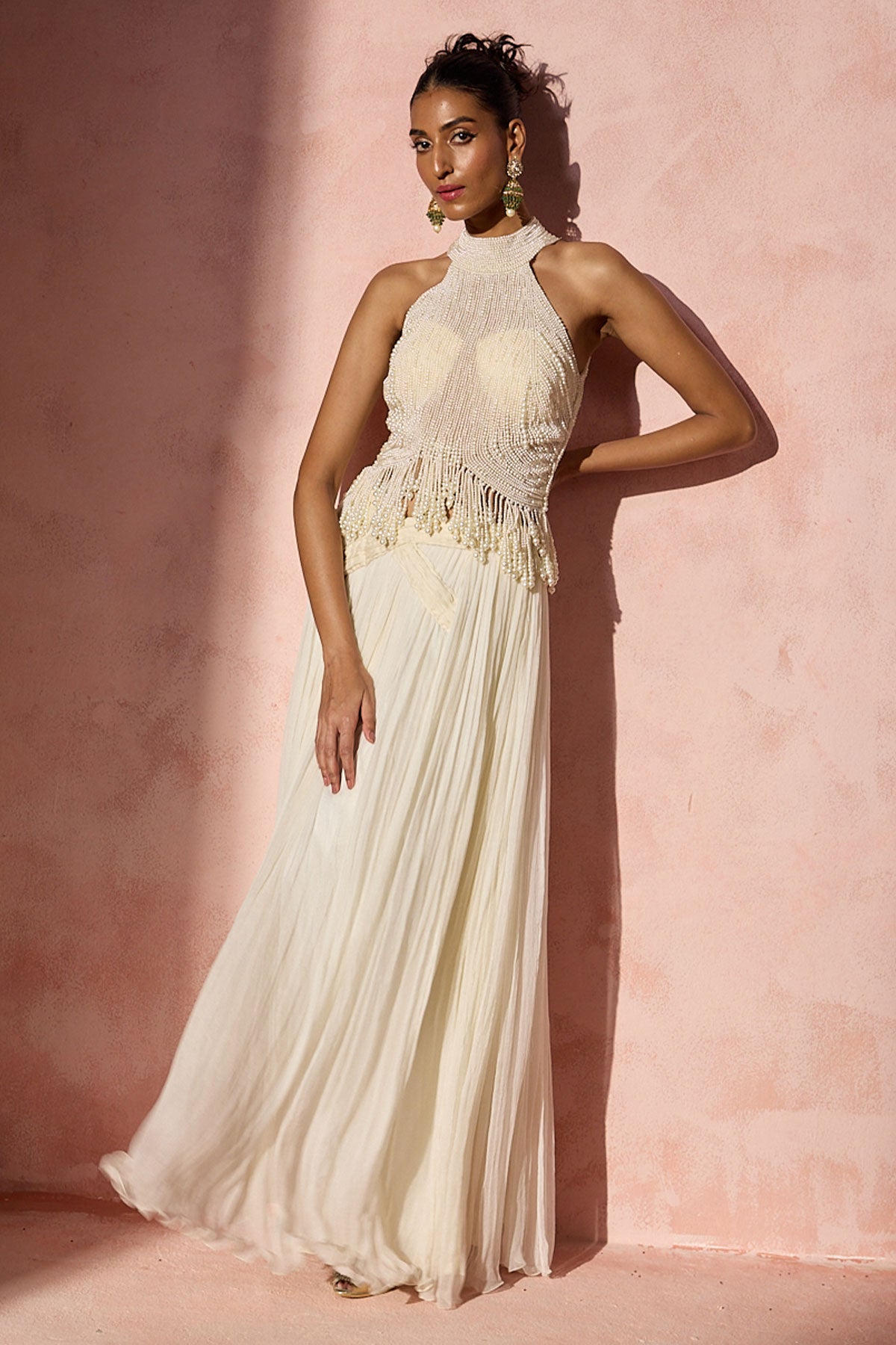 Ivory  Pleated Skirt  And Halter Set