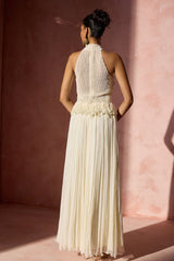 Ivory  Pleated Skirt  And Halter Set