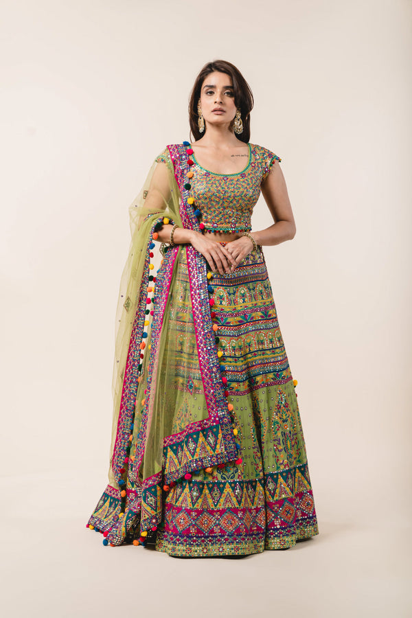 Mehendi Green Georgette Lehenga Choli Set