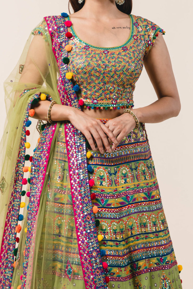 Mehendi Green Georgette Lehenga Choli Set