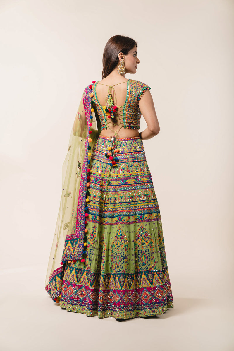 Mehendi Green Georgette Lehenga Choli Set