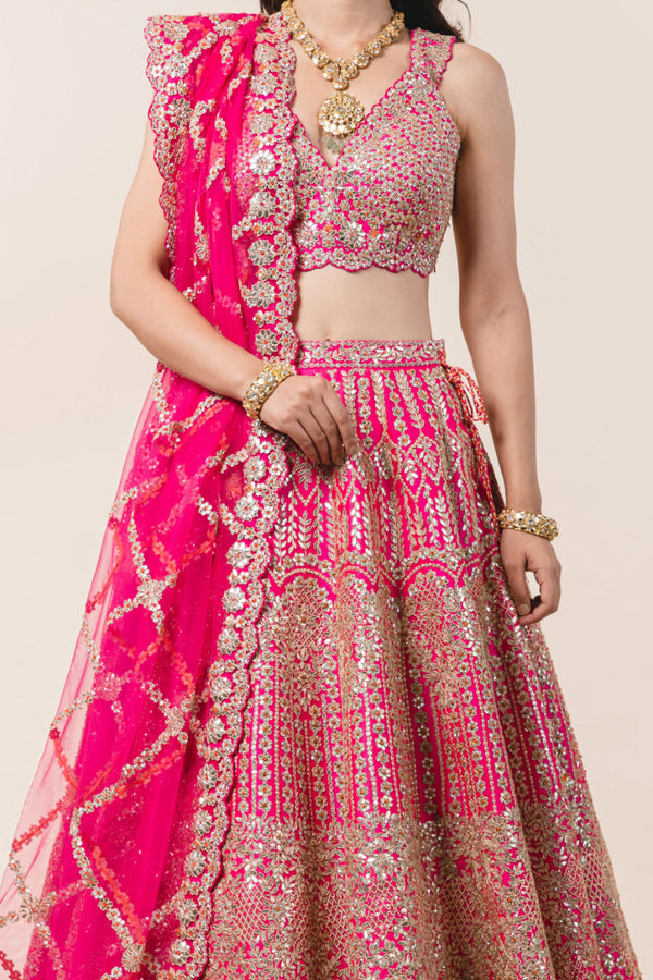 Fuchsia Pink Taffeta Lehenga Choli Set