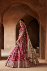 MAROON  ZARDOZI WORK RAW SILK LEHENGA CHOLI