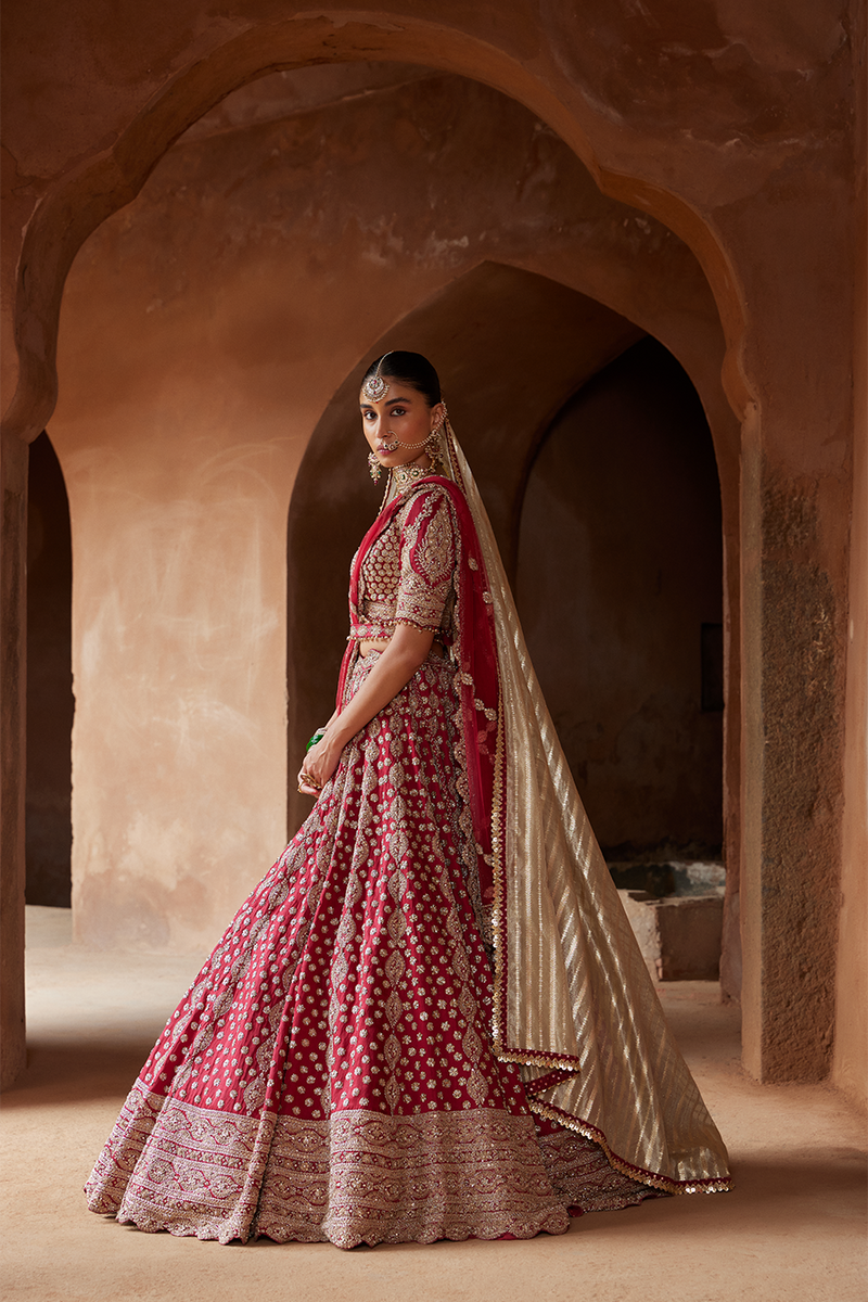 MAROON  ZARDOZI WORK RAW SILK LEHENGA CHOLI
