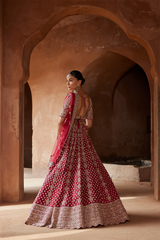 MAROON  ZARDOZI WORK RAW SILK LEHENGA CHOLI