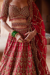 DEEP RED RAW SILK LEHENGA CHOLI SET