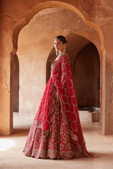 DEEP RED RAW SILK LEHENGA CHOLI SET