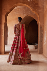 SCARLET RED RAW SILK LEHENGA CHOLI SET