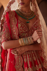 SCARLET RED RAW SILK LEHENGA CHOLI SET