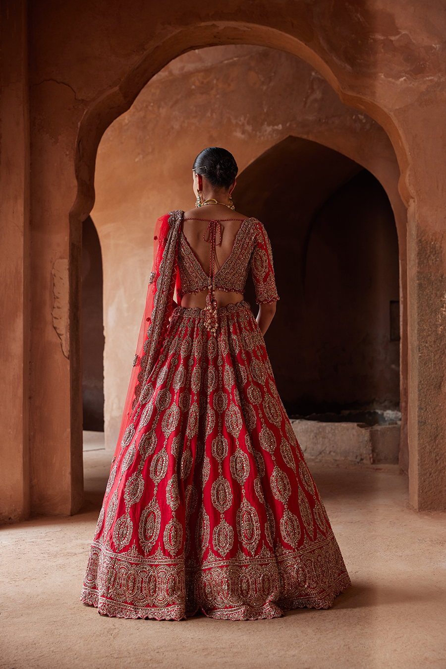 SCARLET RED RAW SILK LEHENGA CHOLI SET