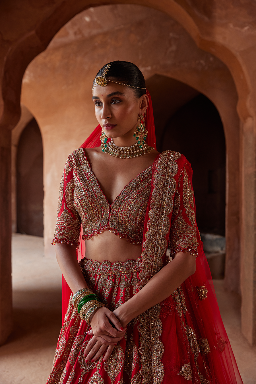 SCARLET RED RAW SILK LEHENGA CHOLI SET