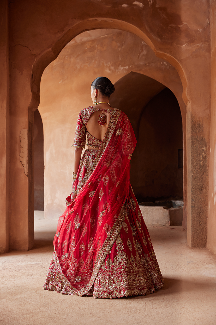 CARDINAL RED RAW SILK LEHENGA CHOLI SET