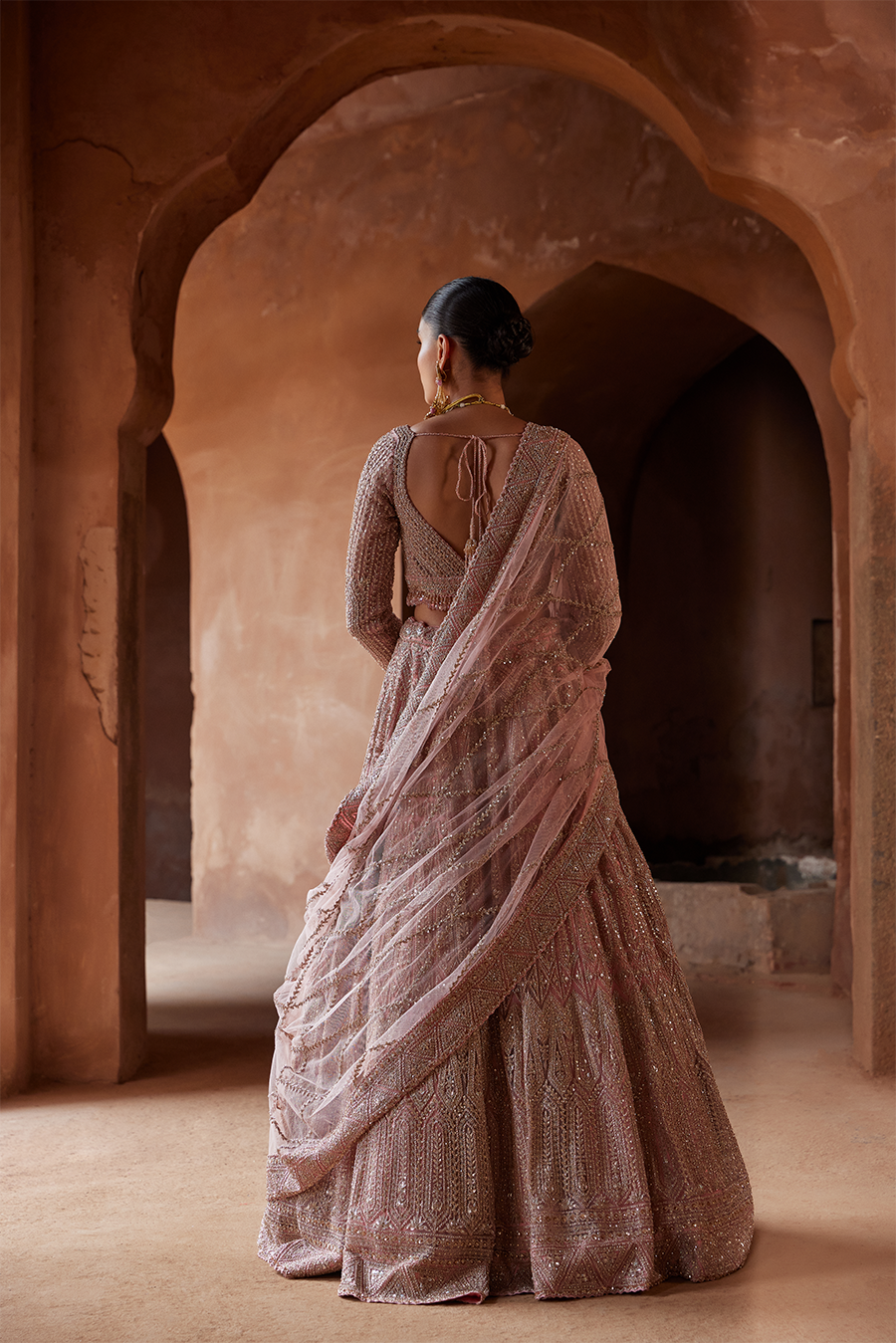 ROSE PINK NET LEHENGA CHOLI SET