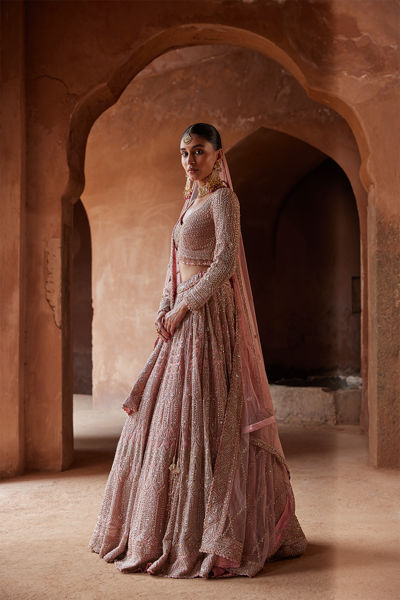 ROSE PINK NET LEHENGA CHOLI SET