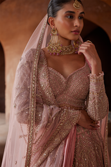 ROSE PINK NET LEHENGA CHOLI SET