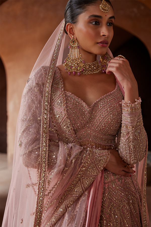 ROSE PINK NET LEHENGA CHOLI SET