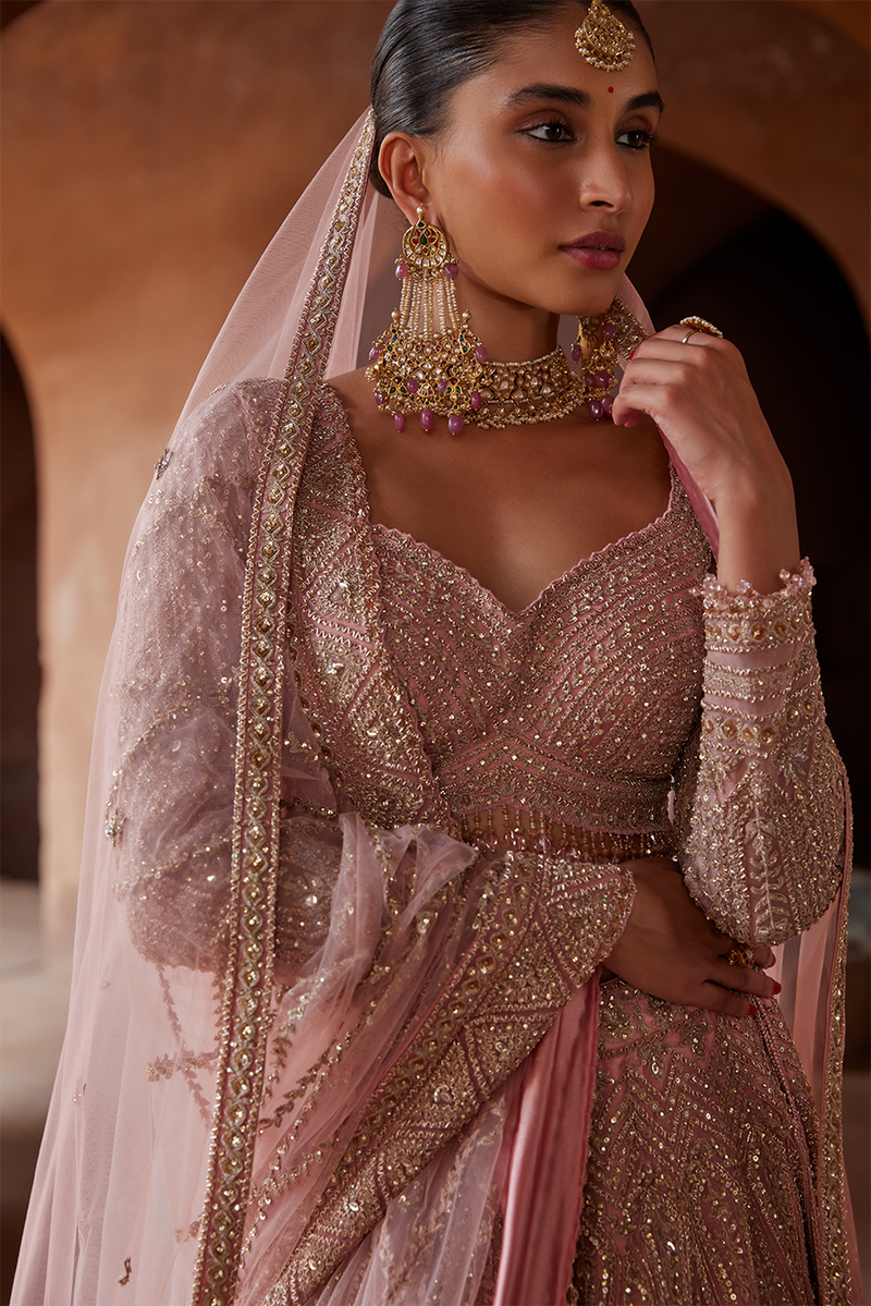ROSE PINK NET LEHENGA CHOLI SET