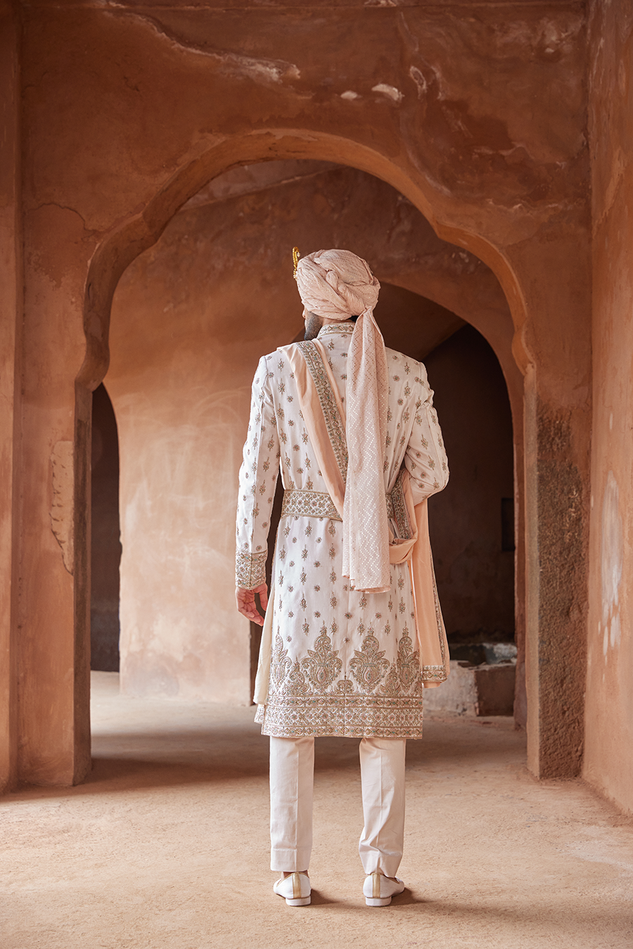 Blush Pink Tafetta Silk Embroidered Sherwani Kurta Trouser Set