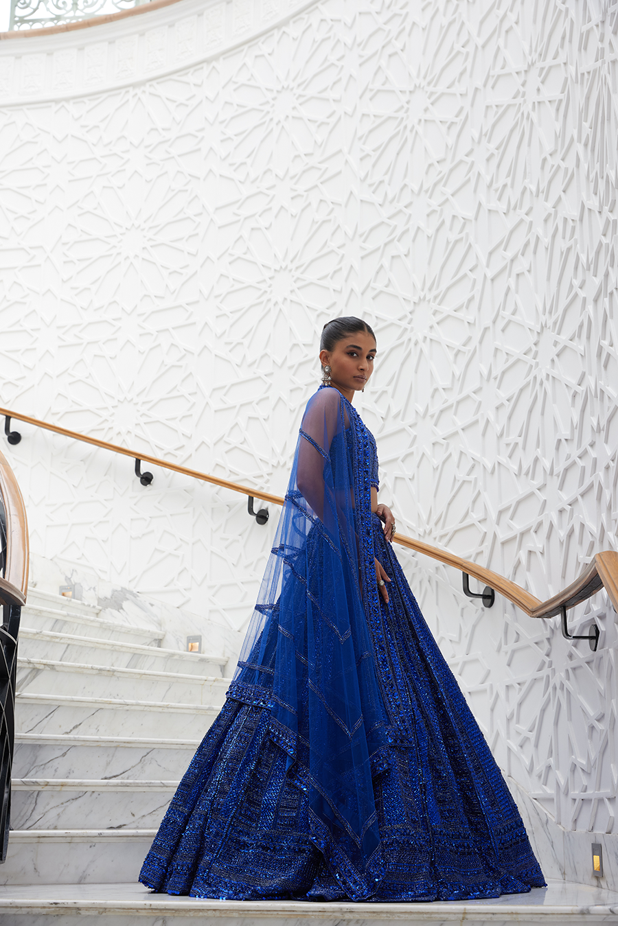 ELECTRIC BLUE NET LEHENGA CHOLI SET