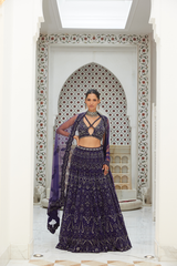 PURPLE NET LEHENGA CHOLI DUPATTA