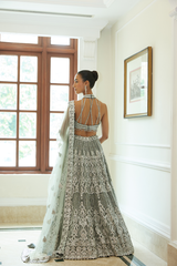 CHARCOAL GREY NET LEHENGA CHOLI SET
