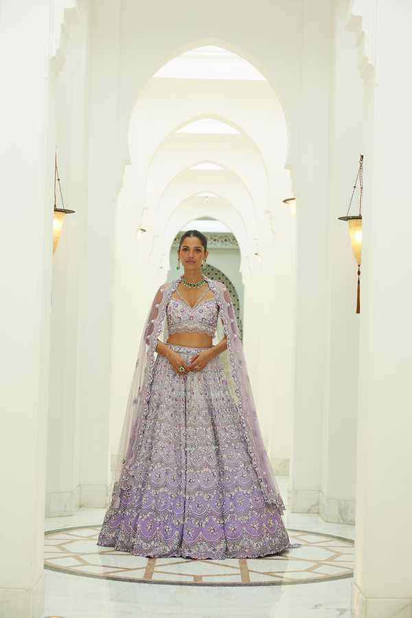 LILAC OMBRE ORGANZA LEHENGA CHOLI SET