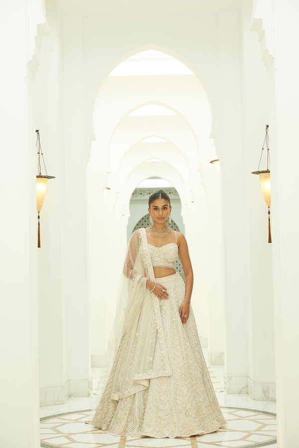 IVORY NET LEHENGA CHOLI SET