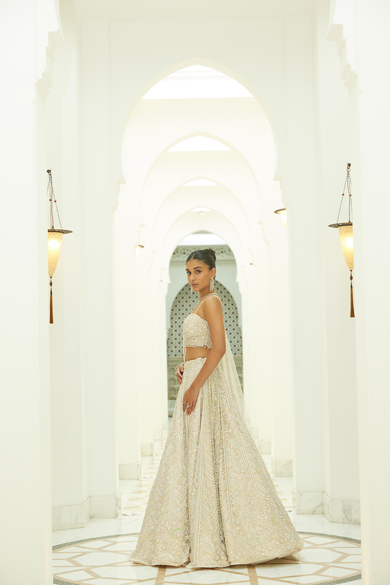 IVORY NET LEHENGA CHOLI SET