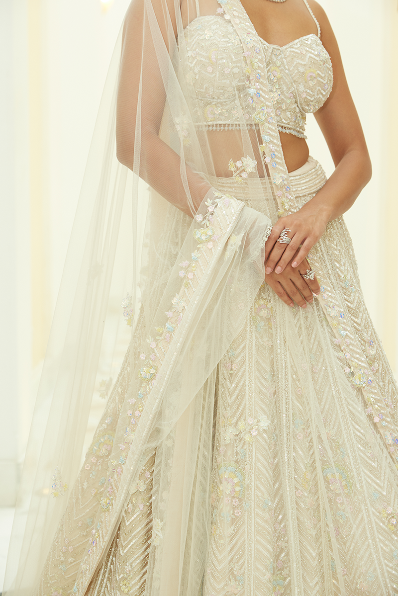IVORY NET LEHENGA CHOLI SET