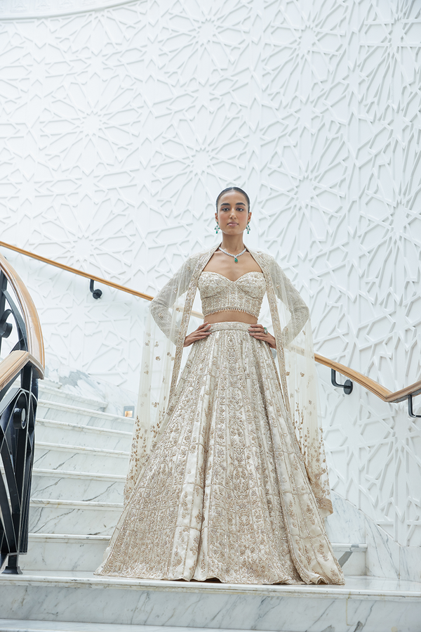 CHAMPAGNE ORGANZA LEHENGA CHOLI SET