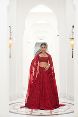 Amna Sharif In RED RAW SILK LEHENGA CHOLI SET