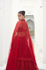Amna Sharif In RED RAW SILK LEHENGA CHOLI SET