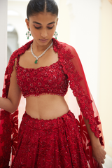 Amna Sharif In RED RAW SILK LEHENGA CHOLI SET