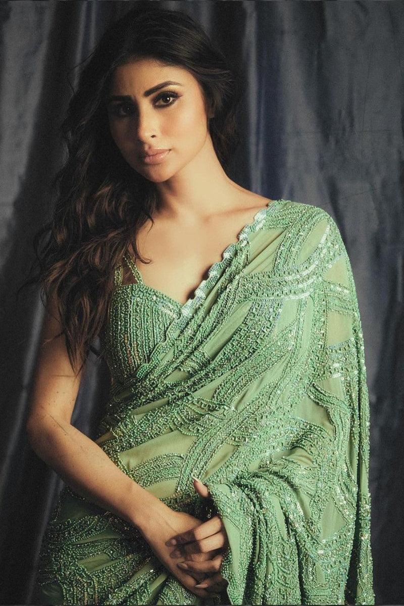 Mouni Roy IN Jade Green Georgette Saree