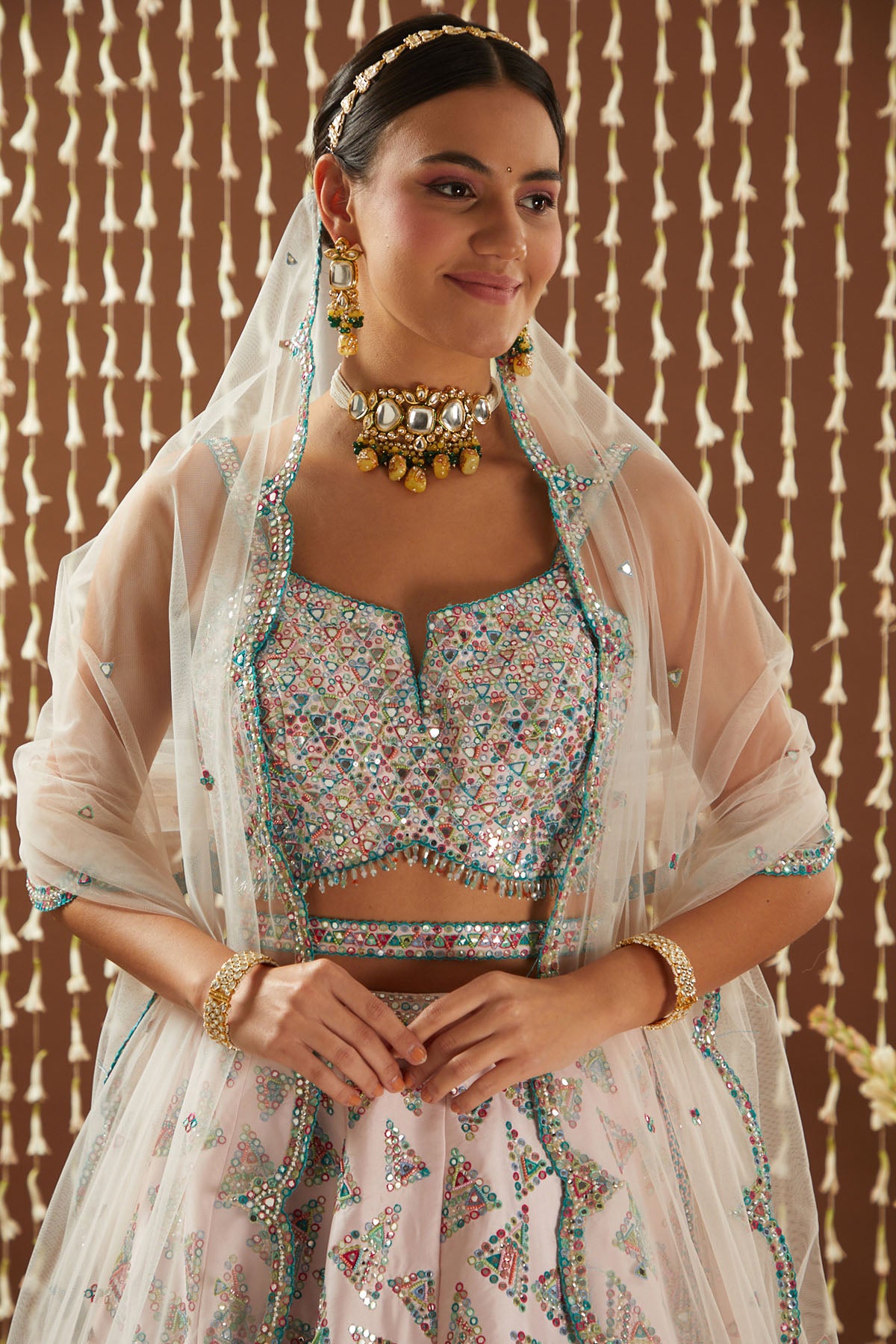 Powder Pink Tafetta Lehenga Multi Resham Work